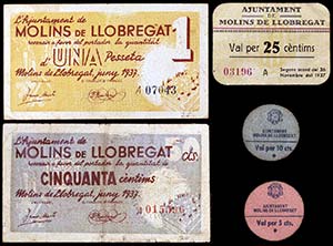 Molins de Llobregat. 5, 10, 25, 50 céntimos ... 