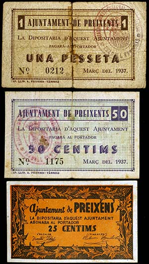 Preixens. 25, 50 céntimos y 1 peseta. (T. ... 