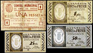 Ribes de Freser. 25, 50 céntimos y 1 peseta ... 