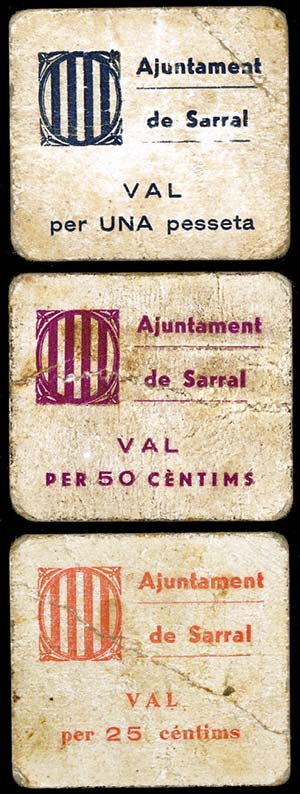 Sarral. 25, 50 céntimos y 1 peseta. (T. ... 