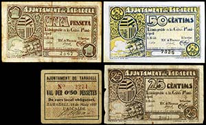 Taradell. 25, 50 céntimos (dos) y 1 peseta. ... 