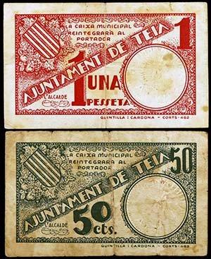Teià. 50 céntimos y 1 peseta. (T. 2840 y ... 