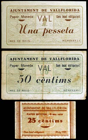 Vallflorida. 25, 50 céntimos y 1 peseta. ... 