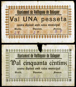Vallfogona de Balaguer. 50 céntimos y 1 ... 