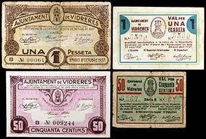 Vidreres. 25, 50 céntimos (dos) y 1 peseta ... 