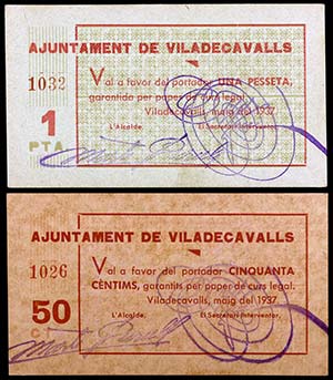Viladecavalls. 50 céntimos y 1 peseta. (T. ... 