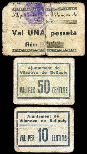 Vilanova de Bellpuig. 10, 50 céntimos y 1 ... 