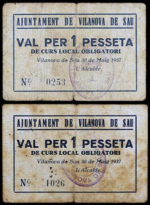 Vilanova de Sau. 1 peseta (dos). (T. 3297 y ... 