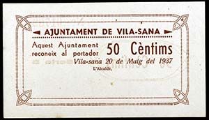 Vila-Sana. 50 céntimos. (T. 3324f). Raro y ... 