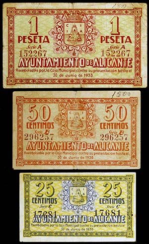 Alicante. 25, 50 céntimos y 1 peseta. (KG. ... 