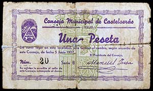 Castelserás (Teruel). 1 peseta. (KG. 260) ... 