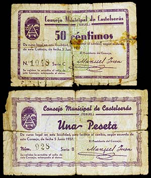 Castelserás (Teruel). 50 céntimos y 1 ... 
