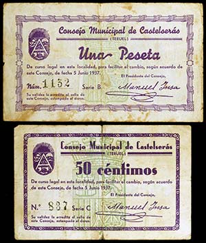 Castelserás (Teruel). 50 céntimos y 1 ... 