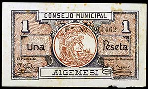 Algemesí (Valencia). 1 peseta. (KG. 70) (T. ... 