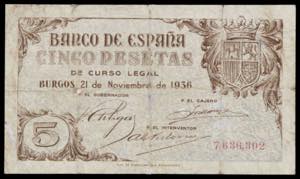1936. Burgos. 5 pesetas. (Ed. D18) (Ed. ... 