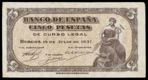 1937. Burgos. 5 pesetas. ( Ed. D25a) (Ed. ... 