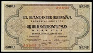1938. Burgos. 500 pesetas. (Ed. D34) (Ed. ... 