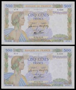 Francia. 1941 y 1942. Banco de Francia. 500 ... 