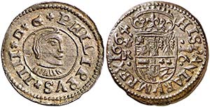 1664. Felipe IV. Coruña. R. 16 maravedís. ... 