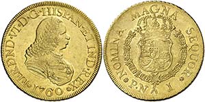 1760. Fernando VI. Popayán. J. 8 escudos. ... 
