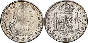 1775. Carlos III. Potosí. JR. 8 reales. ... 