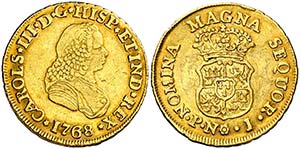1768. Carlos III. Popayán. J. 2 escudos. ... 