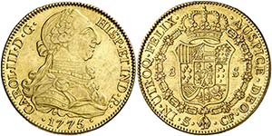 1775. Carlos III. Sevilla. CF. 8 escudos. ... 