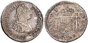 1808. Carlos IV. Potosí. PJ. 1/2 real. ... 