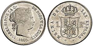1860. Isabel II. Barcelona. 1 real. (Cal. ... 