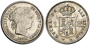 1860. Isabel II. Madrid. 1 real. (Cal. 422). ... 