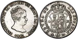 1847. Isabel II. Barcelona. PS. 4 reales. ... 