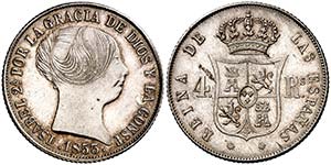 1853. Isabel II. Barcelona. 4 reales. (Cal. ... 