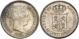 1865. Isabel II. Madrid. 40 céntimos de ... 