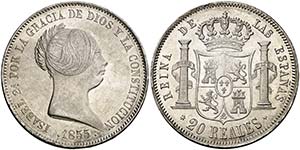 1855. Isabel II. Madrid. 20 reales. (Cal. ... 
