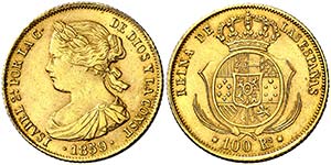 1859. Isabel II. Barcelona. 100 reales. ... 