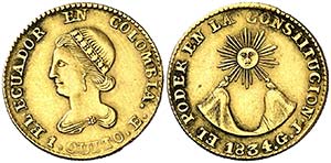 1834. Ecuador. Quito. GJ. 1 escudo. (Fr. 2) ... 