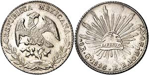 1886. México. Guanajuato. RR. 8 reales. ... 