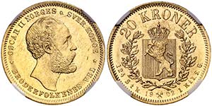 1902. Noruega. Óscar II. 20 coronas. (Fr. ... 
