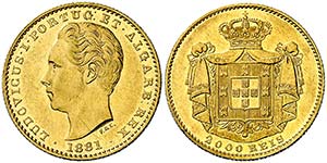 1881. Portugal. Luis I. Lisboa. 2000 reis. ... 