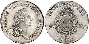 1789. Suecia. Gustavo III. OL. 1/3 ... 