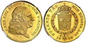1815. Suecia. Carlos XIII. OL. 1 ducado. ... 