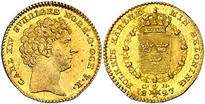 1827/6. Suecia. Carlos XIV. CB. 1 ducado. ... 