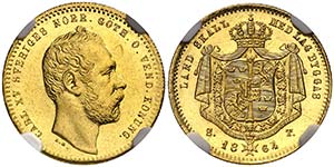 1864/3. Suecia. Carlos XV. ST. 1 ducado. ... 