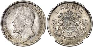 1904. Suecia. Óscar II. EB. 1 corona. (Kr. ... 