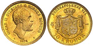 1874/3. Suecia. Óscar II. ST. 10 coronas. ... 