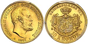 1901. Suecia. Óscar II. EB. 10 coronas. ... 