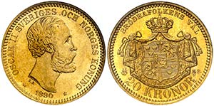 1890. Suecia. Óscar II. EB. 20 coronas. ... 