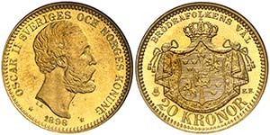 1898. Suecia. Óscar II. EB. 20 coronas. ... 