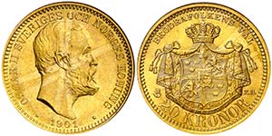 1901. Suecia. Óscar II. EB. 20 coronas. ... 
