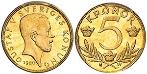 1920. Suecia. Gustavo V. W. 5 coronas. (Fr. ... 